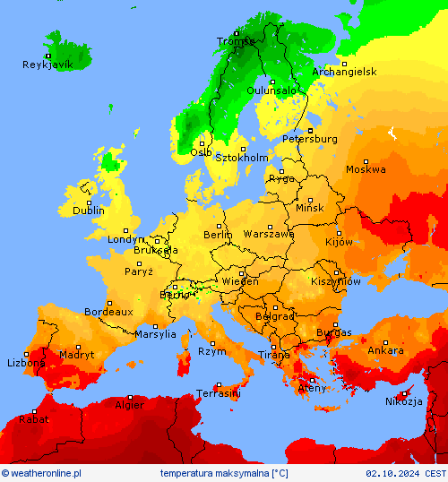 temperatura maksymalna mapy prognostyczne