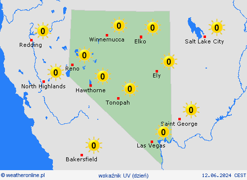 wskaźnik uv Nevada Ameryka Północna mapy prognostyczne