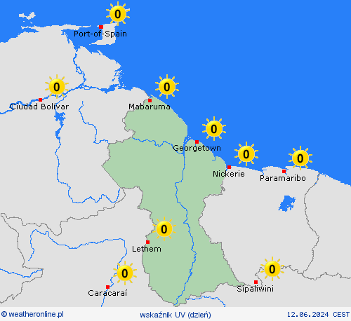 wskaźnik uv Gujana Ameryka Południowa mapy prognostyczne