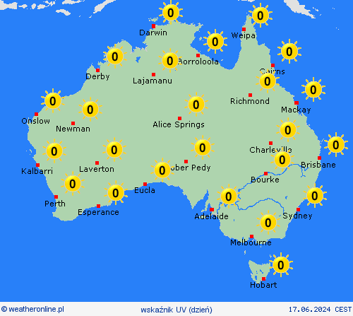wskaźnik uv Australia Oceania mapy prognostyczne