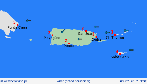 wiatr Portoryko Ameryka Środkowa mapy prognostyczne